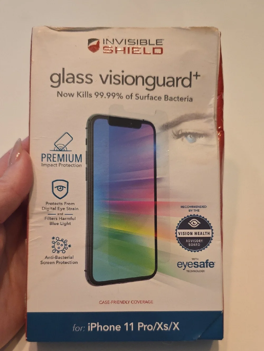 Glass VisionGuard+ Screen Protector iPhone 11 Pro/XS/X White New Eyesafe Tech